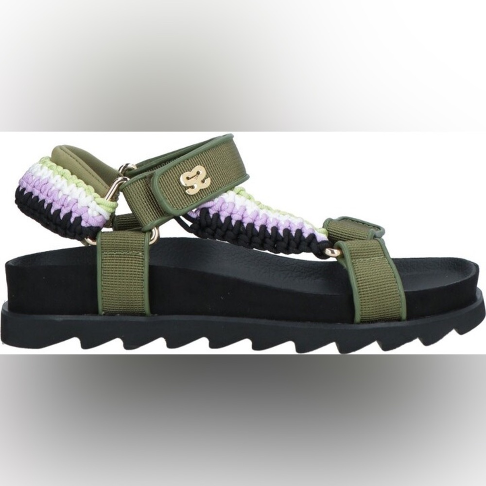 NIB Sandro Shell & Crochet-Knit Sandals in Black 
with Colored Straps, 9.5 (40)